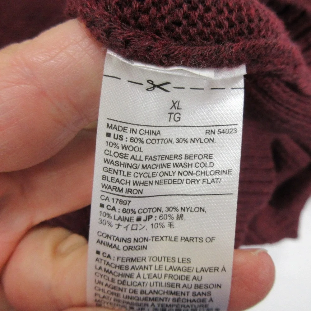 Banana Republic Men's Shawl Collar Sweater XL Burgundy Cotton Wool Blend